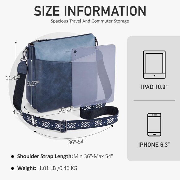 Leather Crossbody Bag for Women Soft Vegan PU Multiple Pockets Lightweight - Picture 5 of 6